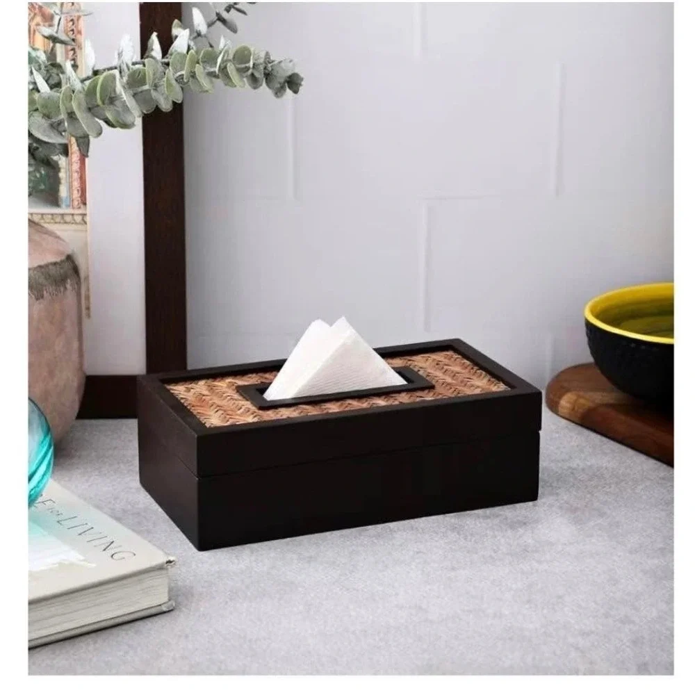VarEesha Handmade Hand Crafted Bamboo Base Wooden Tissue Box for Dining Table